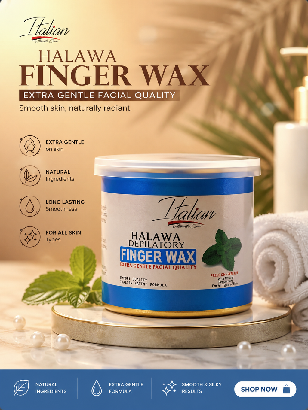 Italian Halawa Depilatory Finger Wax | Gentle Hair Removal Wax for Smooth & Silky Skin