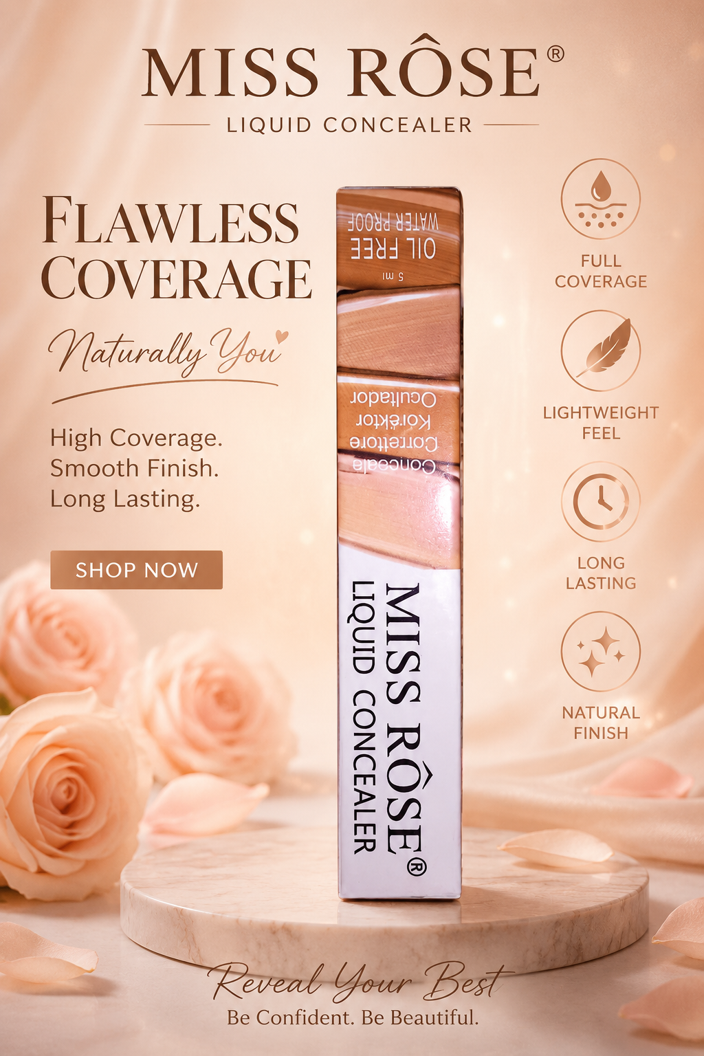 MISS ROSE Liquid Concealer | Full Coverage, Lightweight & Long-Lasting Concealer
