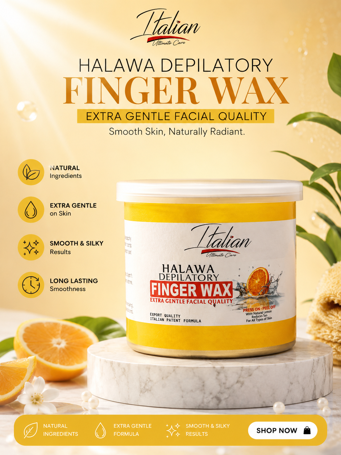 Italian Halawa Depilatory Finger Wax | Gentle Hair Removal Wax for Smooth & Silky Skin